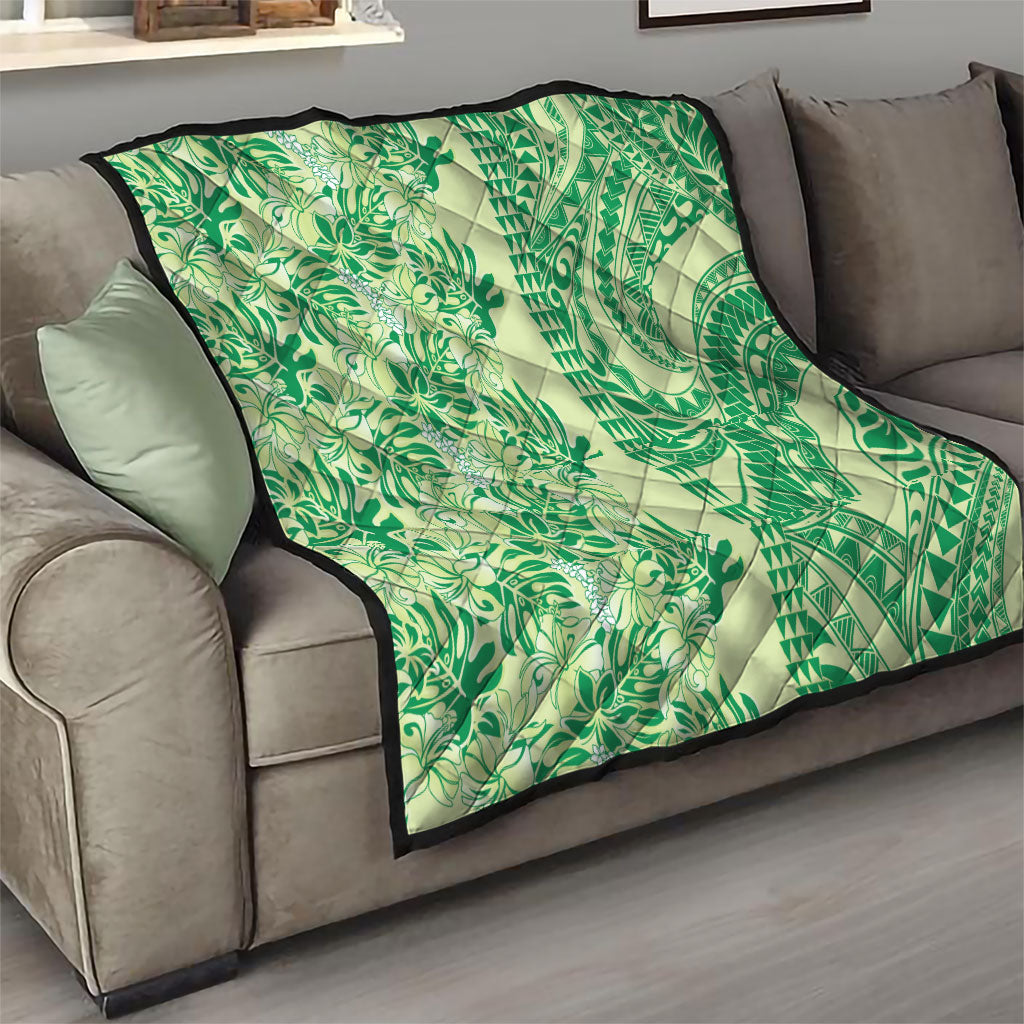 Lime Green Hibiscus Monstera Seamless Kakau Hawaii Quilt LT14 - Polynesian Pride