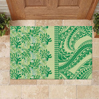 Lime Green Hibiscus Monstera Seamless Kakau Hawaii Rubber Doormat LT14 Lime Green - Polynesian Pride