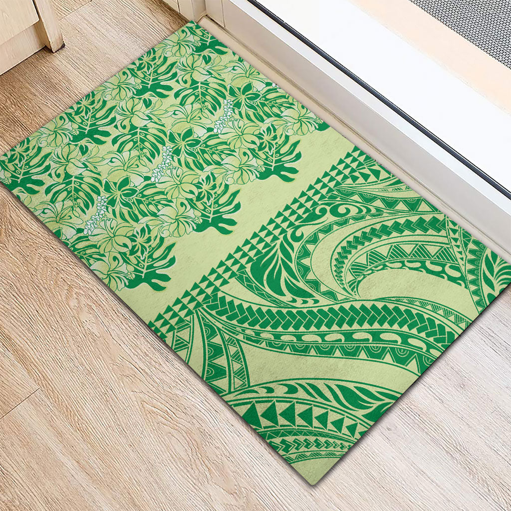 Lime Green Hibiscus Monstera Seamless Kakau Hawaii Rubber Doormat LT14 - Polynesian Pride