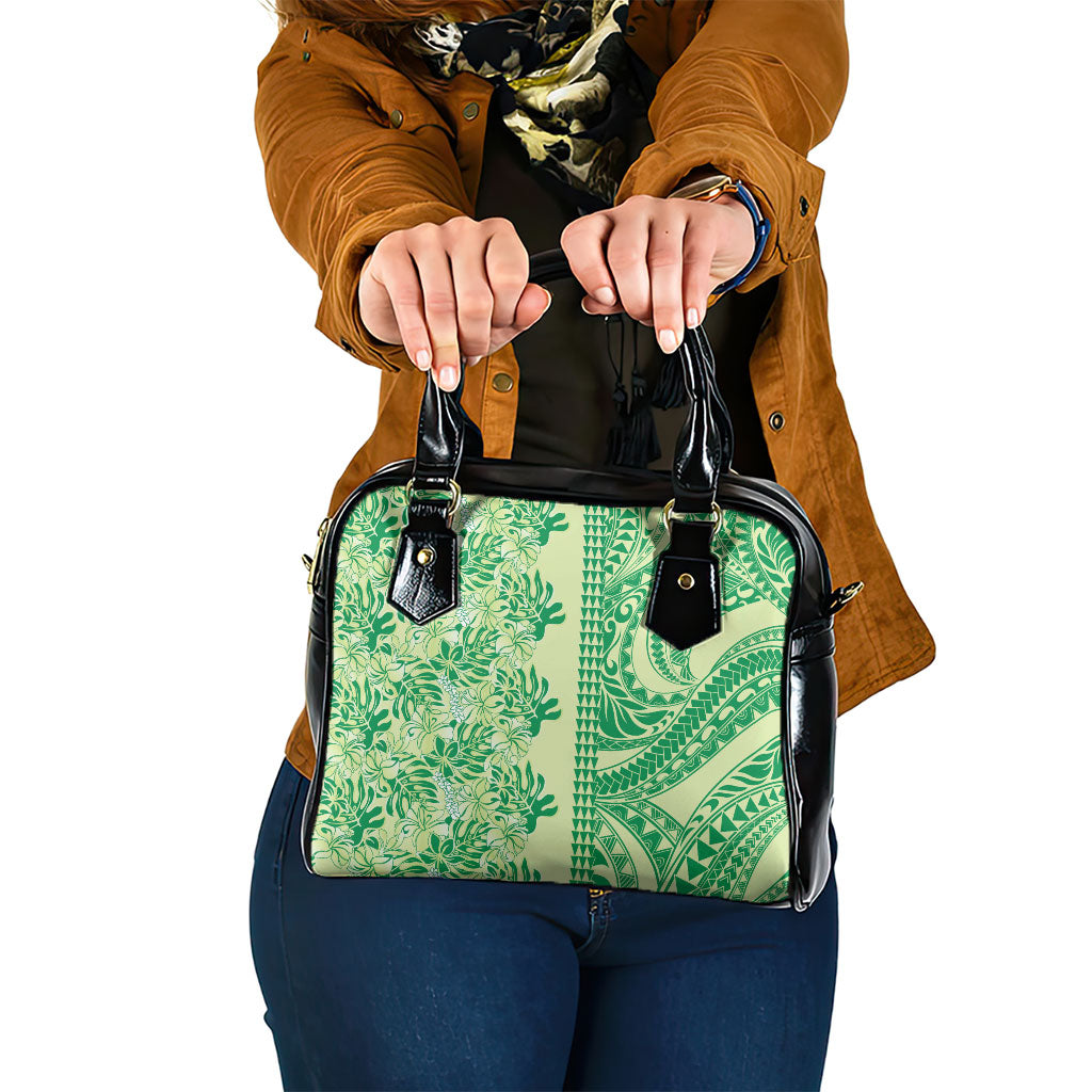 Lime Green Hibiscus Monstera Seamless Kakau Hawaii Shoulder Handbag LT14 One Size Lime Green - Polynesian Pride