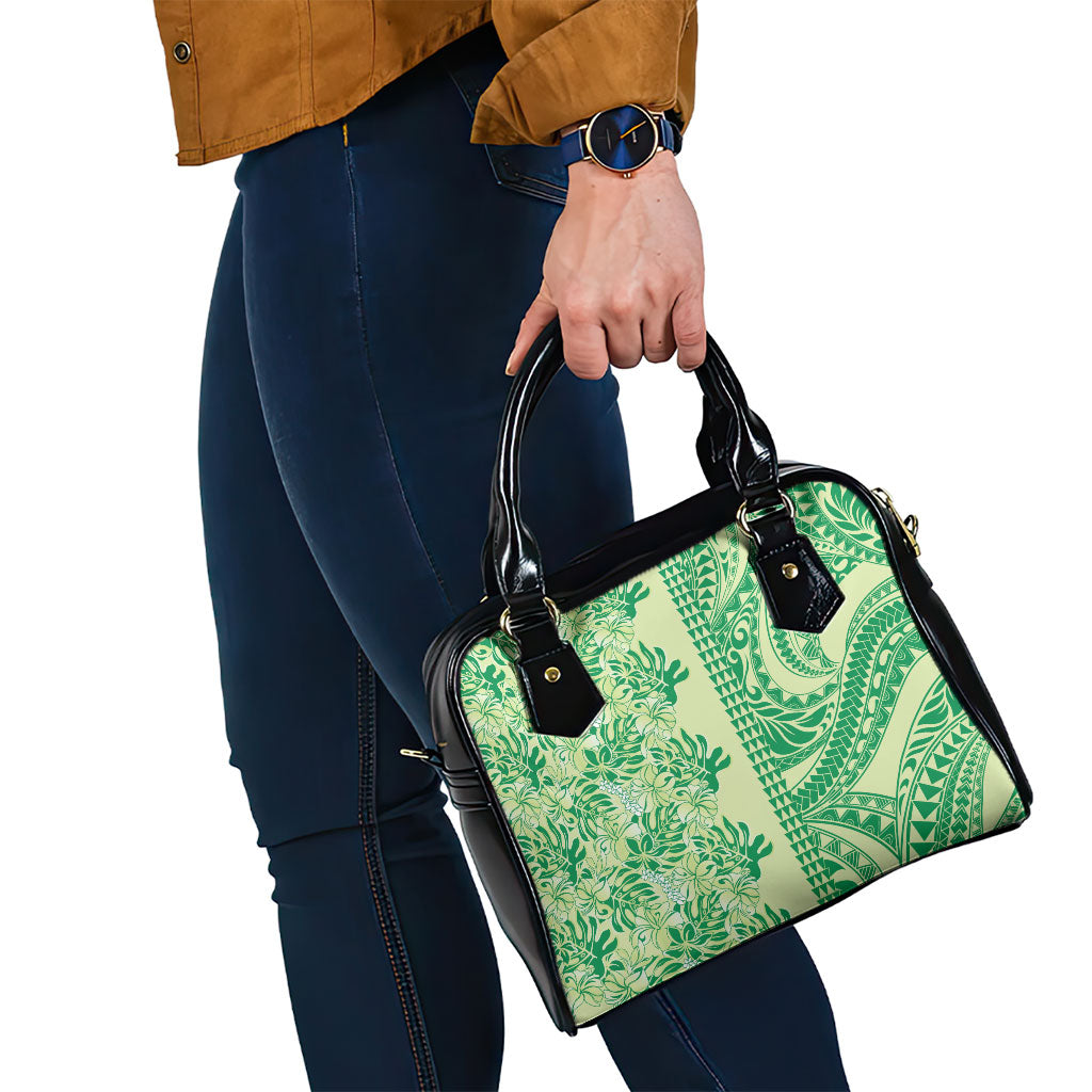 Lime Green Hibiscus Monstera Seamless Kakau Hawaii Shoulder Handbag LT14 - Polynesian Pride