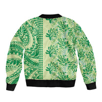 Lime Green Hibiscus Monstera Seamless Kakau Hawaii Sleeve Zip Bomber Jacket LT14 - Polynesian Pride