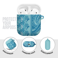 Cyan Hibiscus Monstera Seamless Kakau Hawaii AirPods Case LT14 - Polynesian Pride
