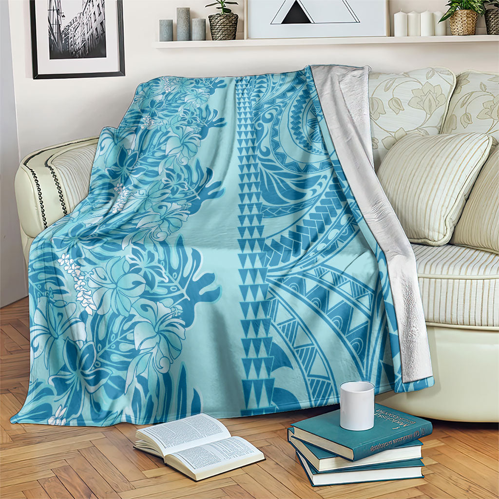Cyan Hibiscus Monstera Seamless Kakau Hawaii Blanket LT14 Cyan - Polynesian Pride