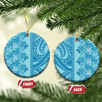 Cyan Hibiscus Monstera Seamless Kakau Hawaii Ceramic Ornament LT14 Circle Cyan - Polynesian Pride
