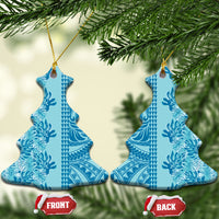 Cyan Hibiscus Monstera Seamless Kakau Hawaii Ceramic Ornament LT14 Christmas Tree Cyan - Polynesian Pride