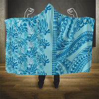 Cyan Hibiscus Monstera Seamless Kakau Hawaii Hooded Blanket LT14 - Polynesian Pride