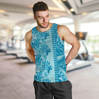 Cyan Hibiscus Monstera Seamless Kakau Hawaii Men Tank Top LT14 Cyan - Polynesian Pride