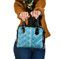 Cyan Hibiscus Monstera Seamless Kakau Hawaii Shoulder Handbag LT14 One Size Cyan - Polynesian Pride