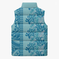 Cyan Hibiscus Monstera Seamless Kakau Hawaii Sleeveless Puffer Jacket LT14 - Polynesian Pride