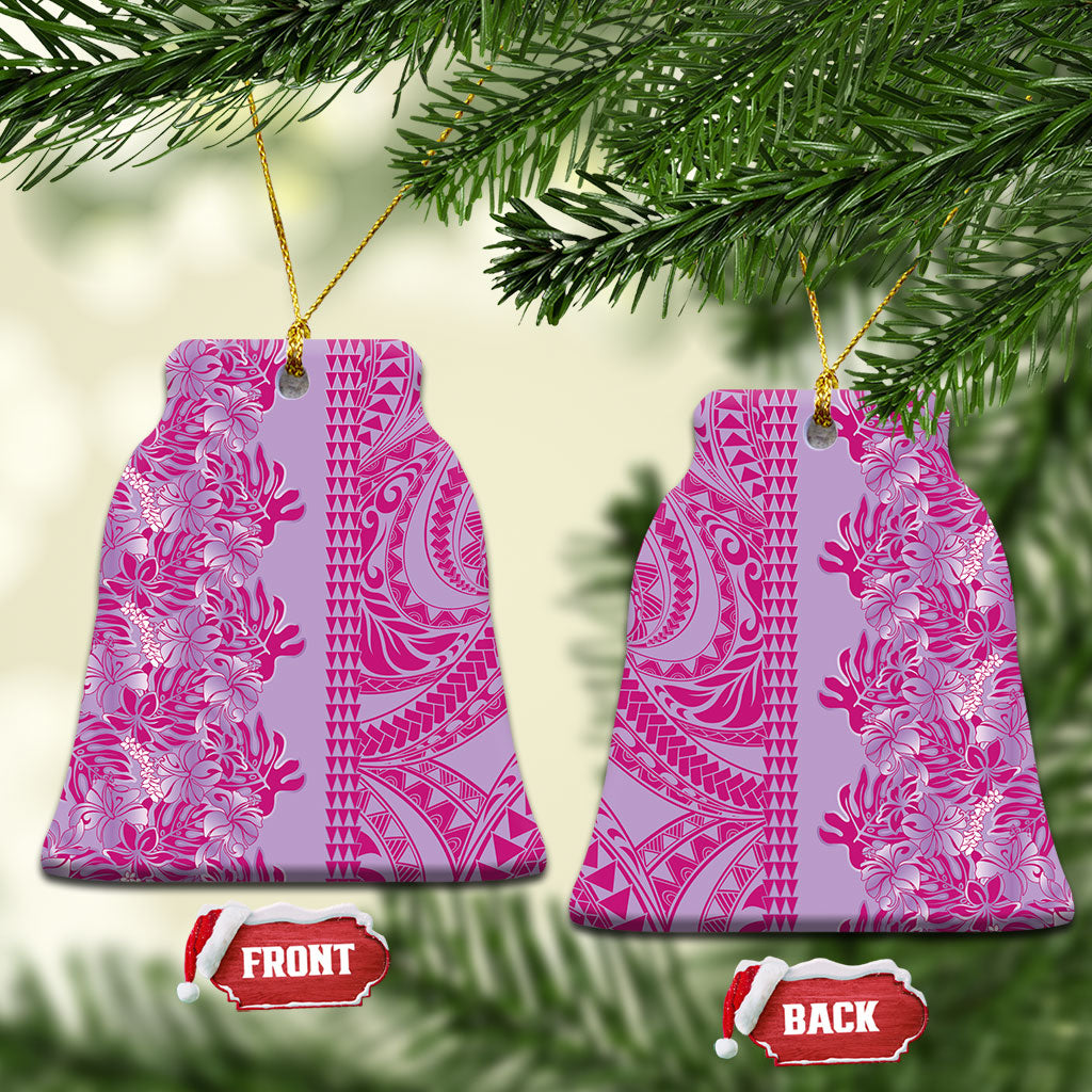 Purple Hibiscus Monstera Seamless Kakau Hawaii Ceramic Ornament LT14 Bell Flake Purple - Polynesian Pride