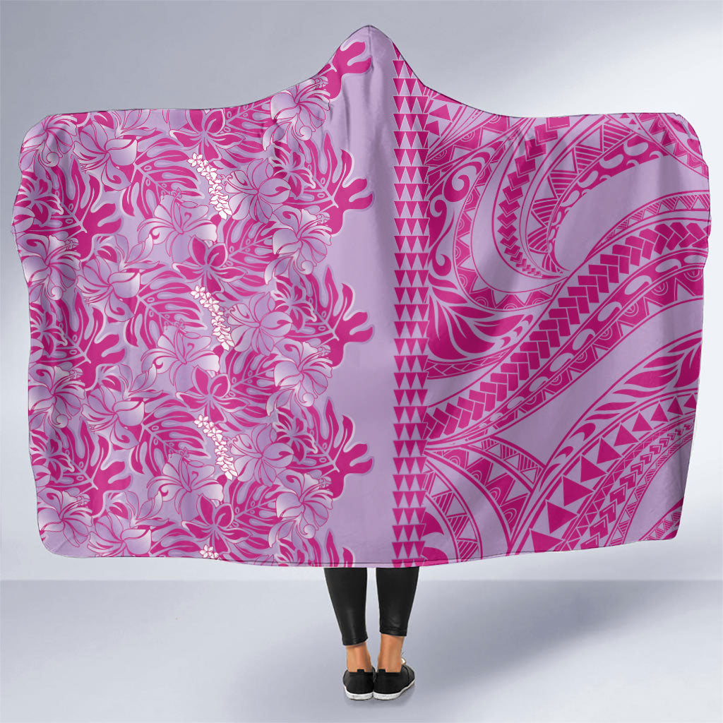 Purple Hibiscus Monstera Seamless Kakau Hawaii Hooded Blanket LT14 One Size Purple - Polynesian Pride