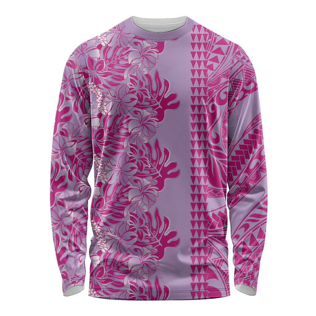 Purple Hibiscus Monstera Seamless Kakau Hawaii Long Sleeve Shirt LT14 Unisex Purple - Polynesian Pride