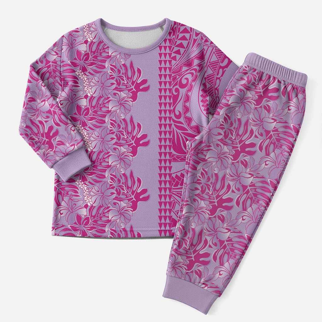 Purple Hibiscus Monstera Seamless Kakau Hawaii Christmas Pajama Set LT14 Men Purple - Polynesian Pride