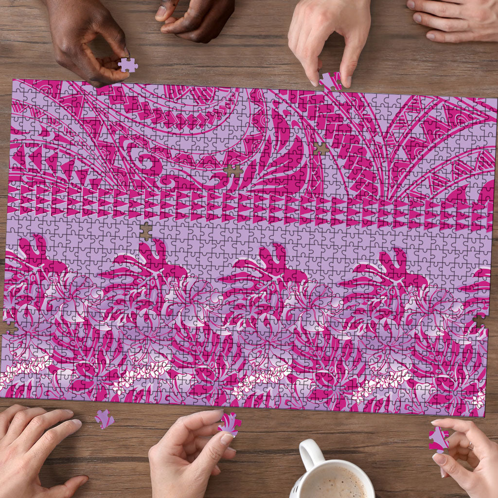 Purple Hibiscus Monstera Seamless Kakau Hawaii Puzzle LT14 - Polynesian Pride