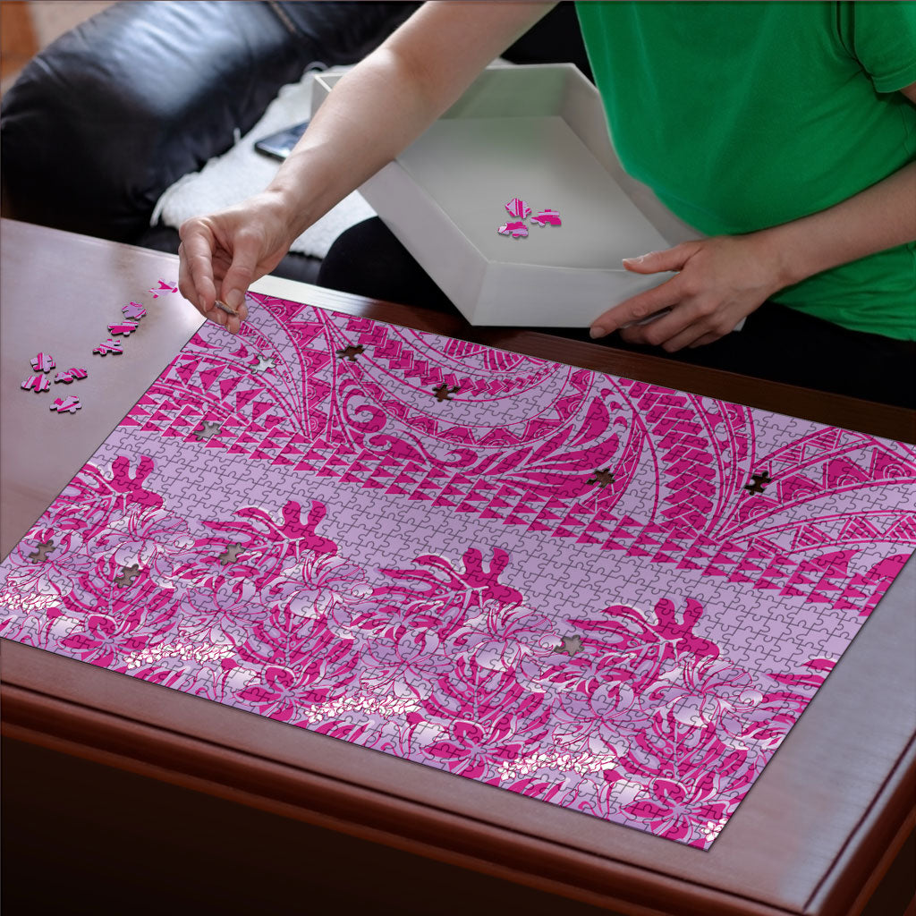 Purple Hibiscus Monstera Seamless Kakau Hawaii Puzzle LT14 - Polynesian Pride
