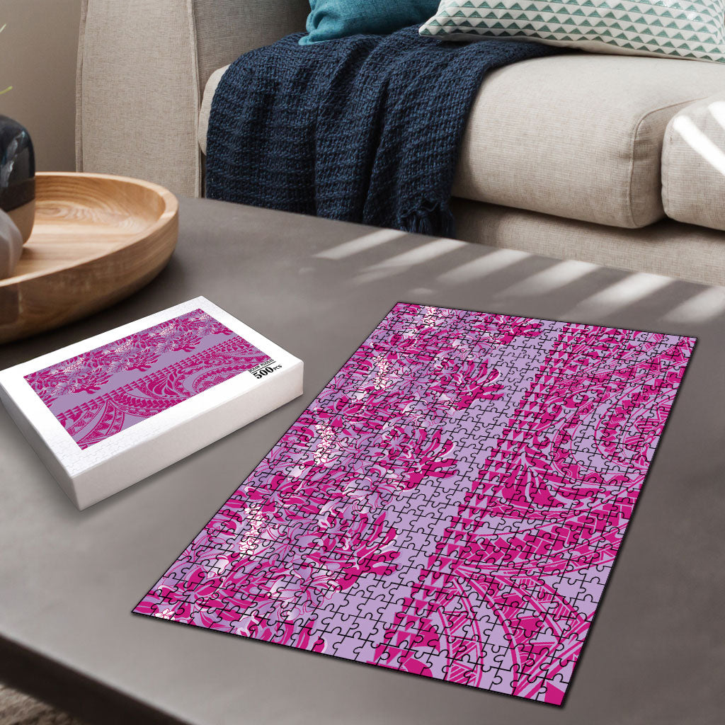 Purple Hibiscus Monstera Seamless Kakau Hawaii Puzzle LT14 - Polynesian Pride