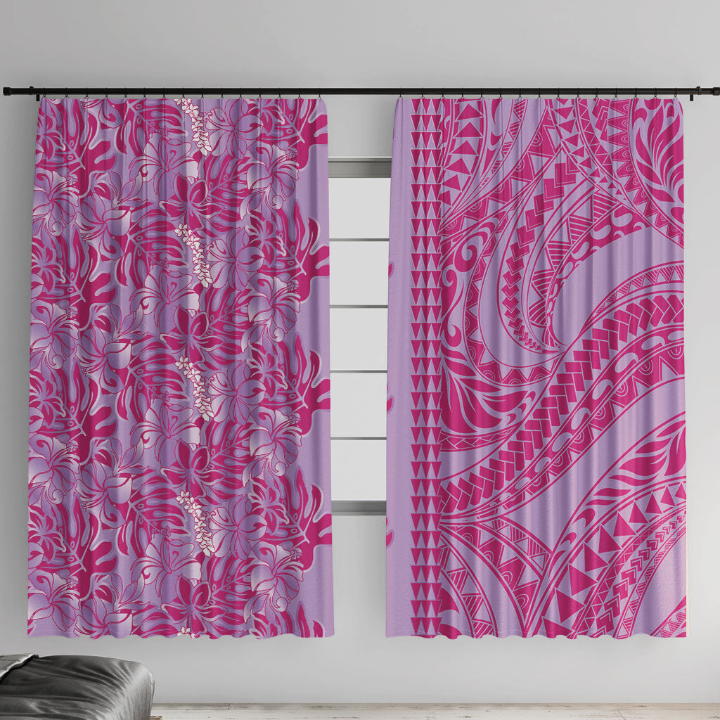 Purple Hibiscus Monstera Seamless Kakau Hawaii Window Curtain LT14 With Hooks Purple - Polynesian Pride