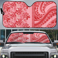 Red Hibiscus Monstera Seamless Kakau Hawaii Auto Sun Shade LT14 Red - Polynesian Pride