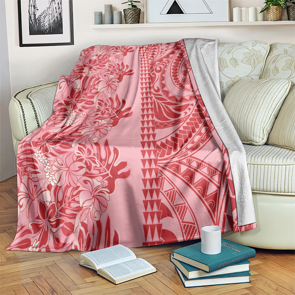 Red Hibiscus Monstera Seamless Kakau Hawaii Blanket LT14 Red - Polynesian Pride