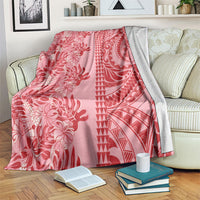 Red Hibiscus Monstera Seamless Kakau Hawaii Blanket LT14 Red - Polynesian Pride