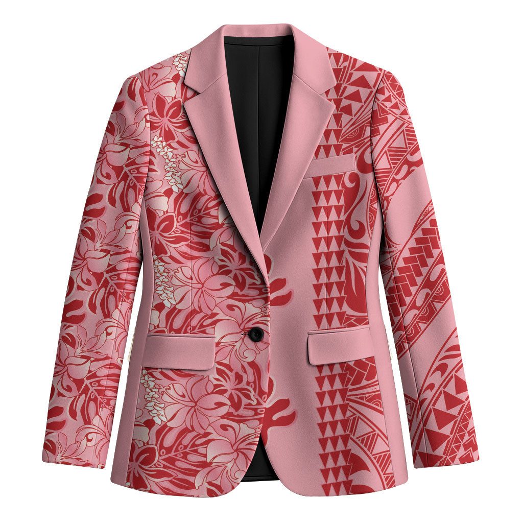Red Hibiscus Monstera Seamless Kakau Hawaii Blazer LT14 Unisex Red - Polynesian Pride