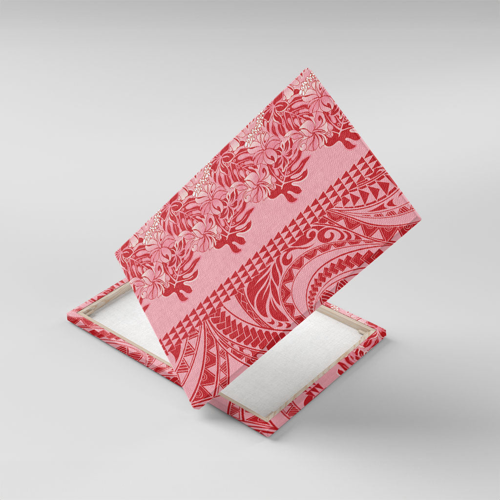 Red Hibiscus Monstera Seamless Kakau Hawaii Canvas Wall Art LT14 With Frame Red - Polynesian Pride