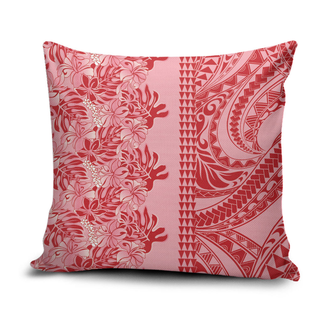 Red Hibiscus Monstera Seamless Kakau Hawaii Pillow Cover