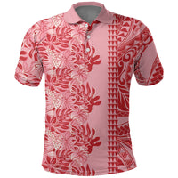 Red Hibiscus Monstera Seamless Kakau Hawaii Polo Shirt LT14 Red - Polynesian Pride