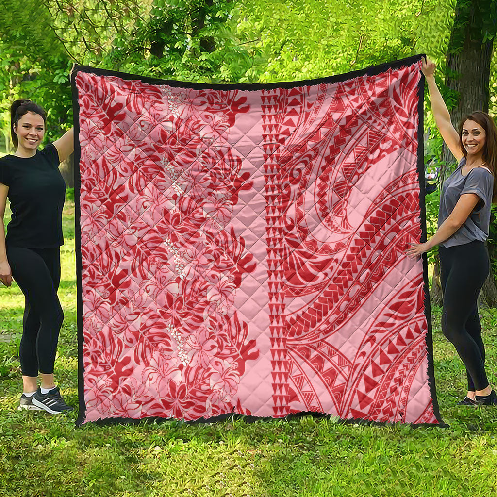 Red Hibiscus Monstera Seamless Kakau Hawaii Quilt LT14 - Polynesian Pride