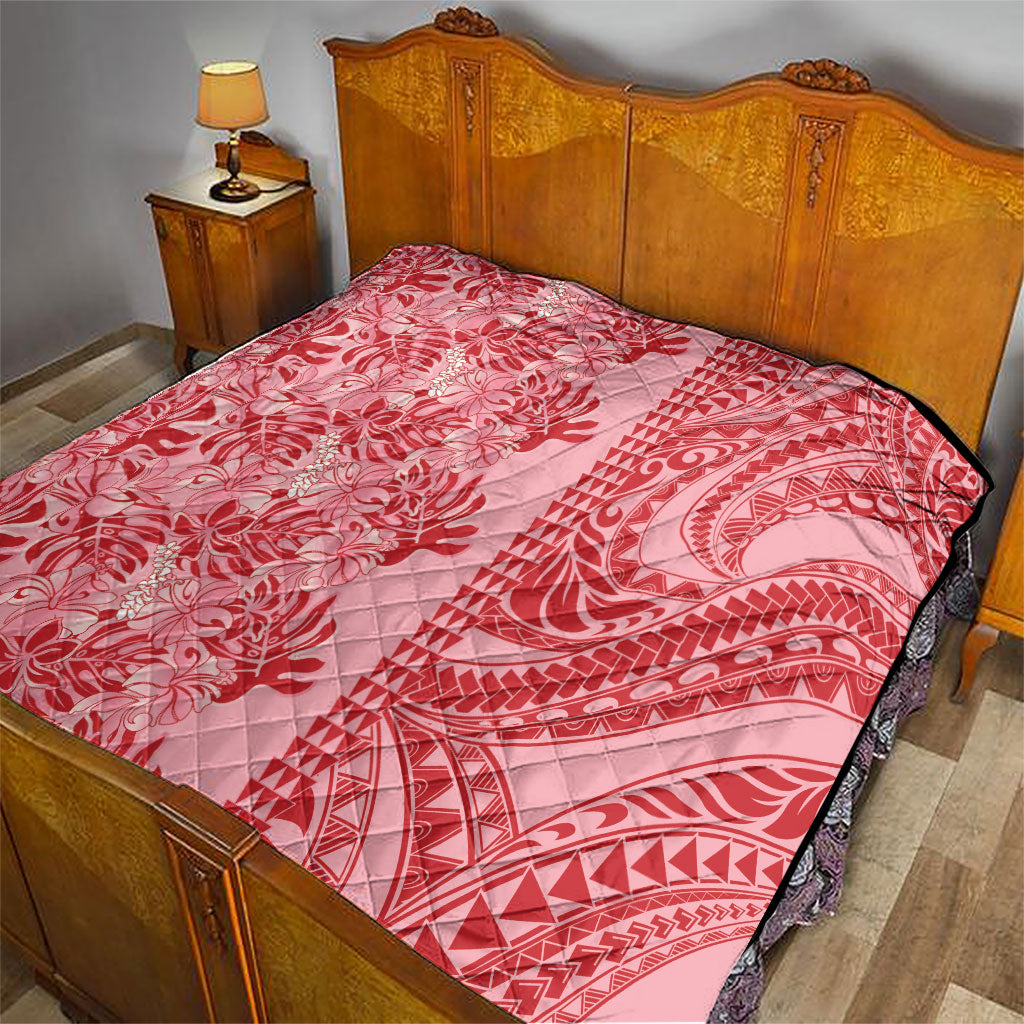 Red Hibiscus Monstera Seamless Kakau Hawaii Quilt LT14 - Polynesian Pride