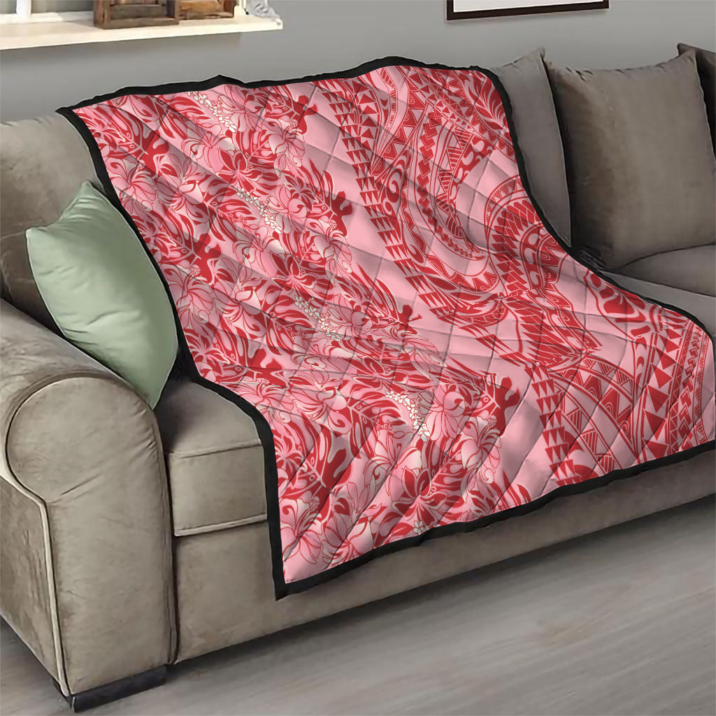 Red Hibiscus Monstera Seamless Kakau Hawaii Quilt LT14 - Polynesian Pride
