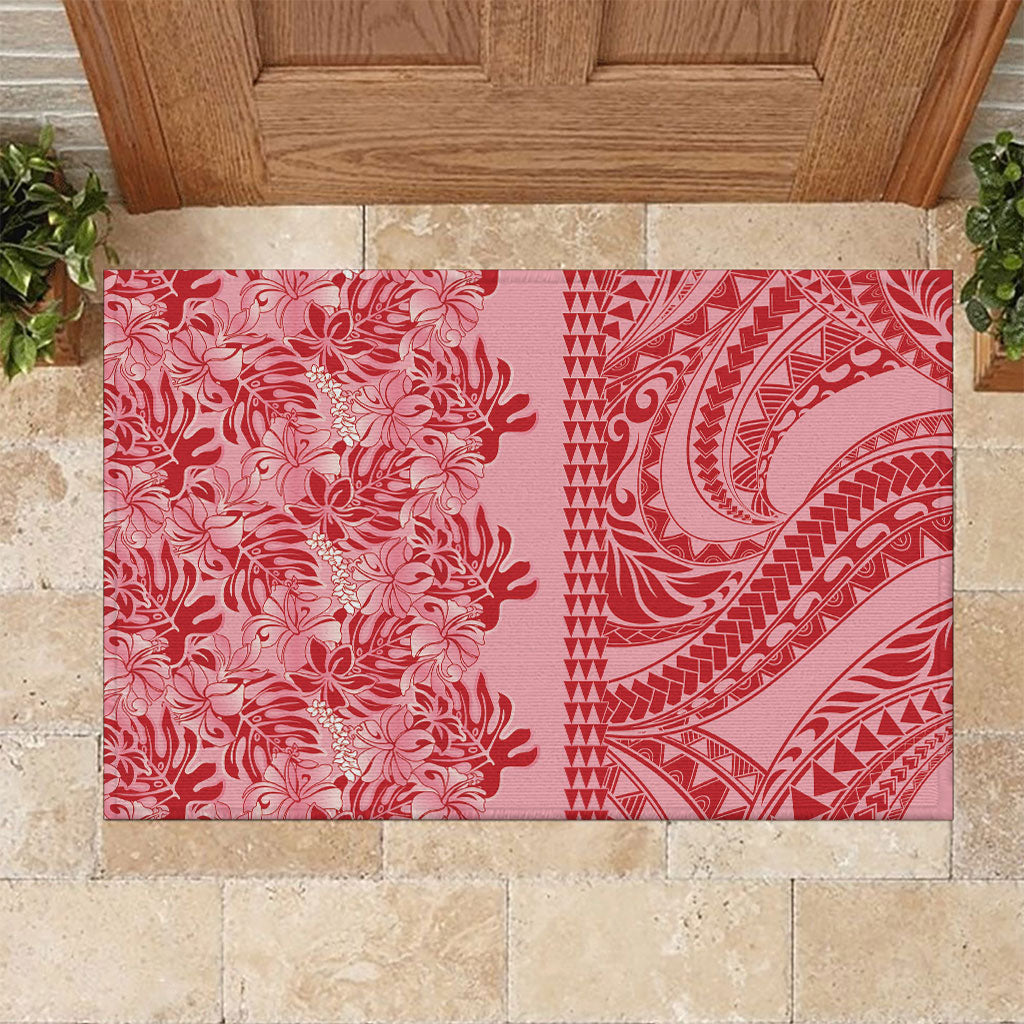 Red Hibiscus Monstera Seamless Kakau Hawaii Rubber Doormat LT14 Red - Polynesian Pride