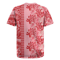 Red Hibiscus Monstera Seamless Kakau Hawaii Rugby Jersey LT14 - Polynesian Pride