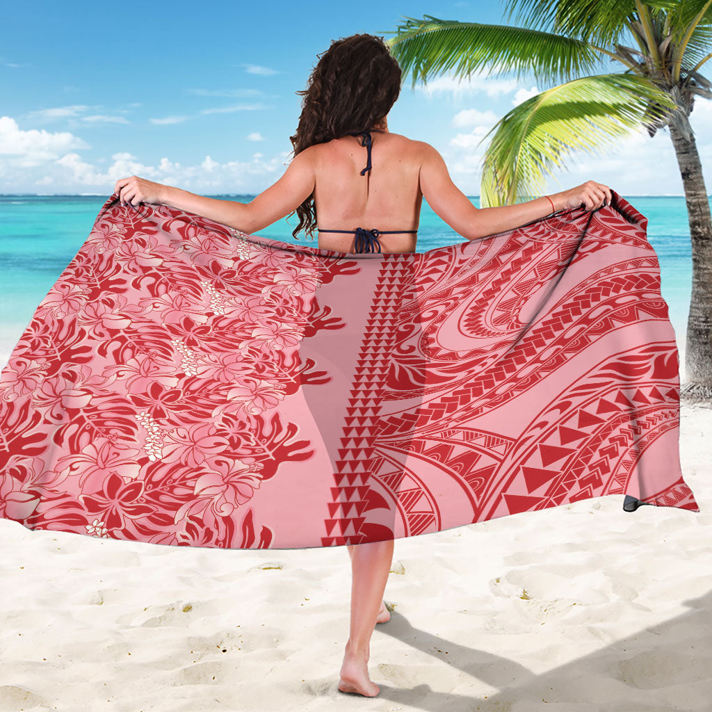 Red Hibiscus Monstera Seamless Kakau Hawaii Sarong LT14 - Polynesian Pride