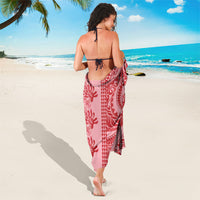 Red Hibiscus Monstera Seamless Kakau Hawaii Sarong LT14 - Polynesian Pride
