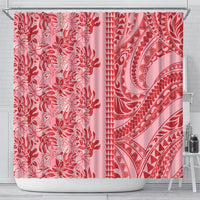 Red Hibiscus Monstera Seamless Kakau Hawaii Shower Curtain LT14 - Polynesian Pride