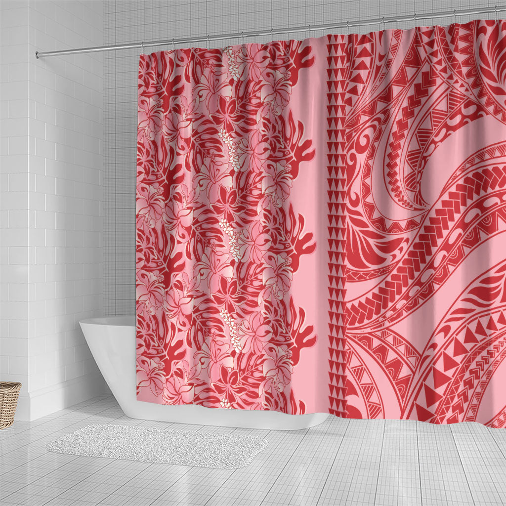 Red Hibiscus Monstera Seamless Kakau Hawaii Shower Curtain LT14 - Polynesian Pride