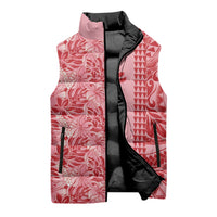 Red Hibiscus Monstera Seamless Kakau Hawaii Sleeveless Puffer Jacket LT14 - Polynesian Pride