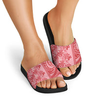 Red Hibiscus Monstera Seamless Kakau Hawaii Slide Sandals LT14 - Polynesian Pride