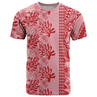 Red Hibiscus Monstera Seamless Kakau Hawaii T Shirt LT14 Red - Polynesian Pride
