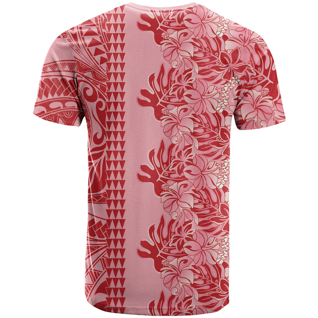 Red Hibiscus Monstera Seamless Kakau Hawaii T Shirt LT14 - Polynesian Pride