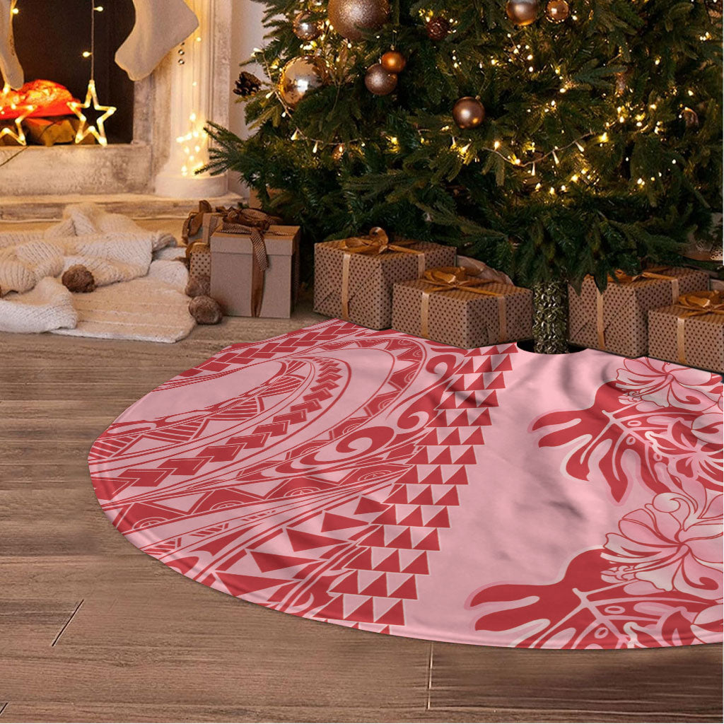 Red Hibiscus Monstera Seamless Kakau Hawaii Tree Skirt LT14 - Polynesian Pride