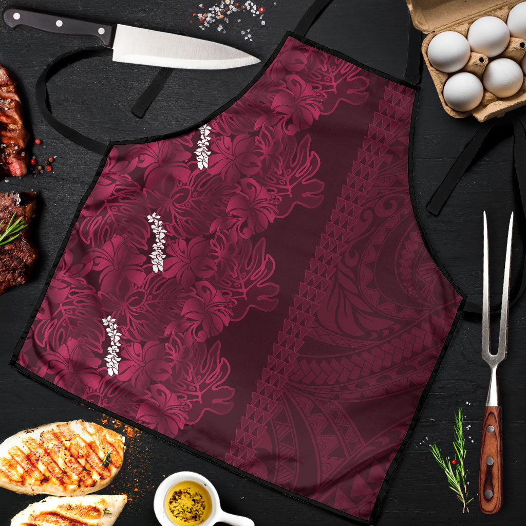 Burgundy Hibiscus Monstera Seamless Kakau Hawaii Apron LT14 Burgundy - Polynesian Pride