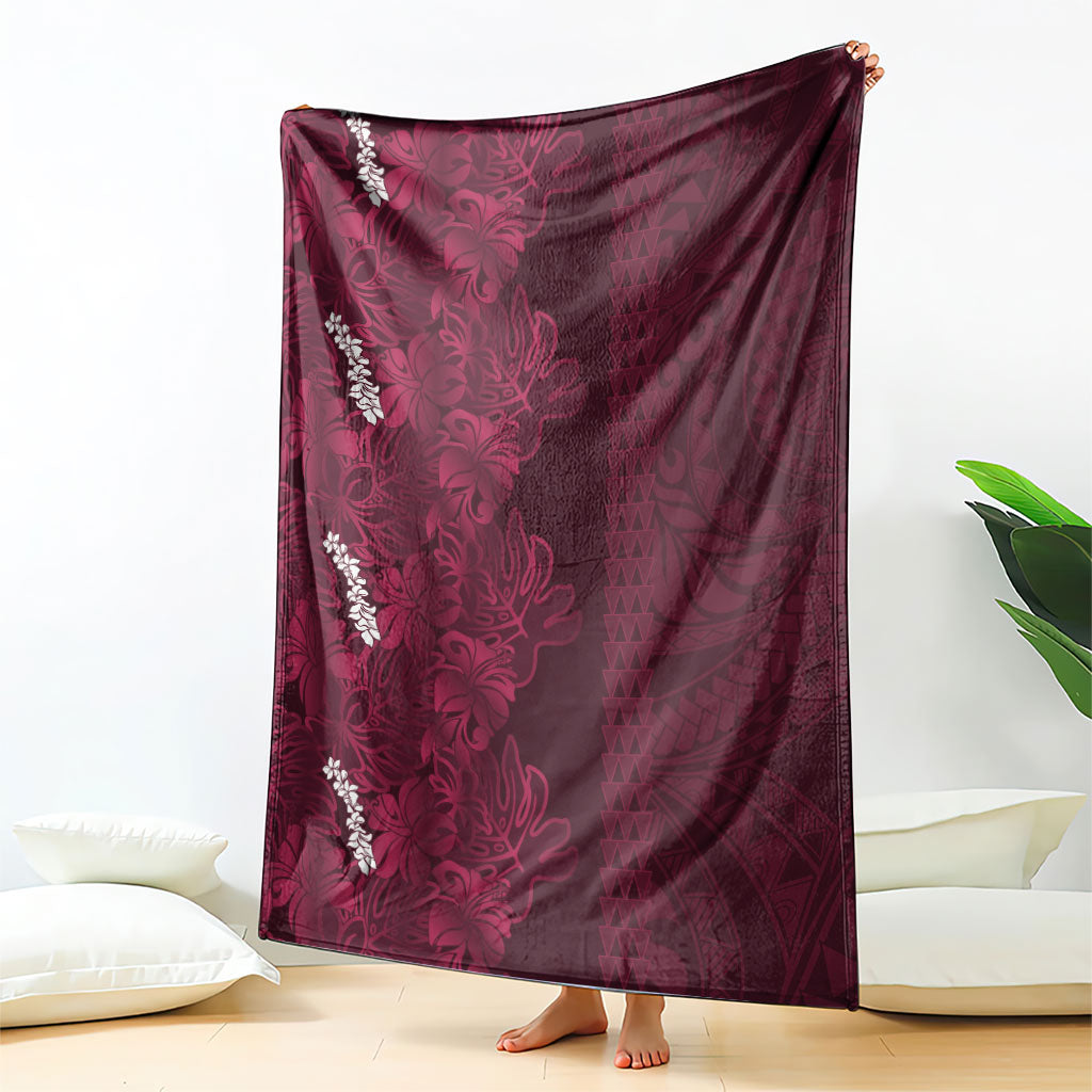 Burgundy Hibiscus Monstera Seamless Kakau Hawaii Blanket LT14 - Polynesian Pride