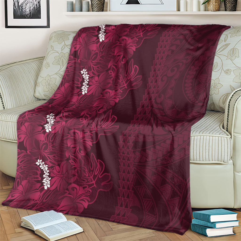 Burgundy Hibiscus Monstera Seamless Kakau Hawaii Blanket LT14 - Polynesian Pride