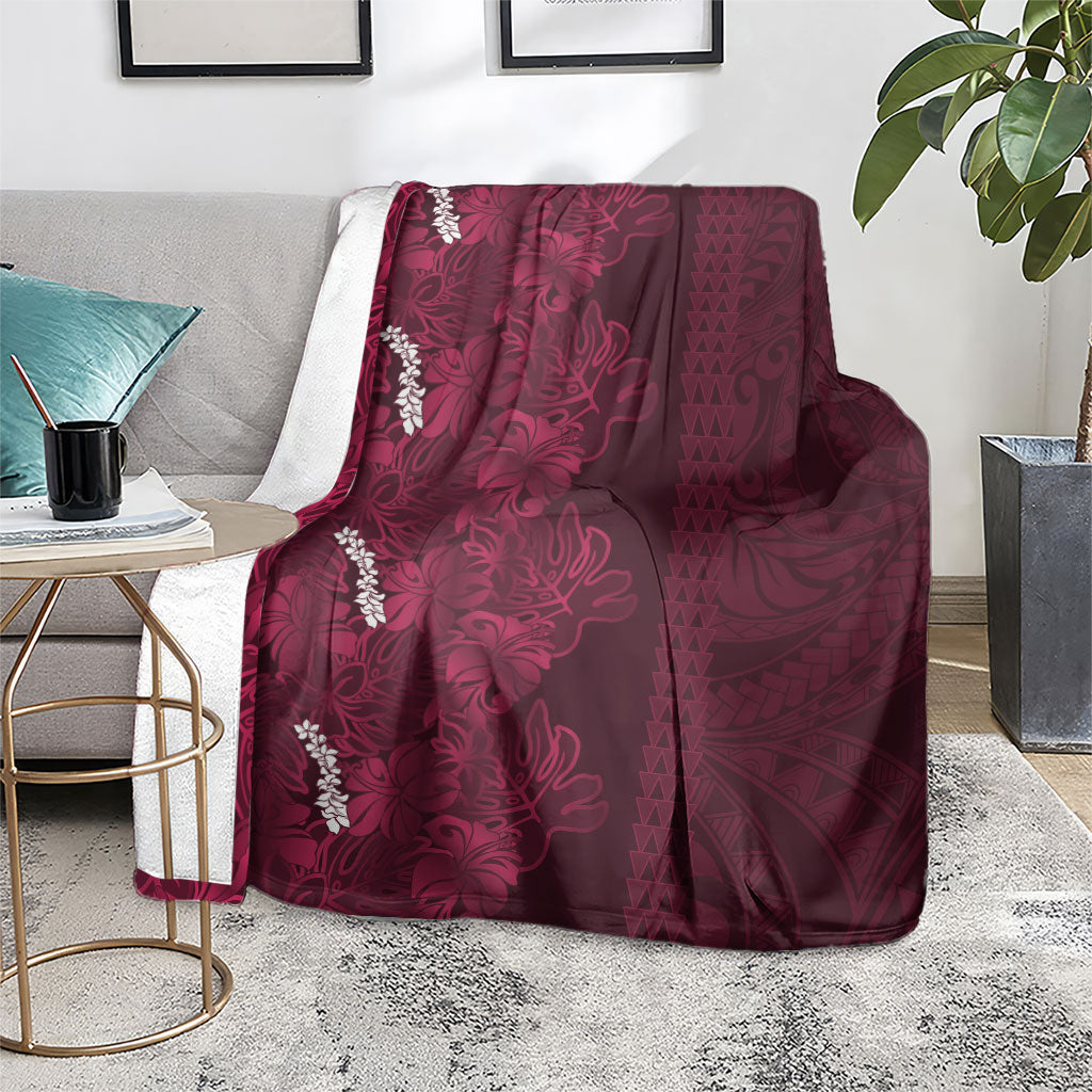 Burgundy Hibiscus Monstera Seamless Kakau Hawaii Blanket LT14 - Polynesian Pride