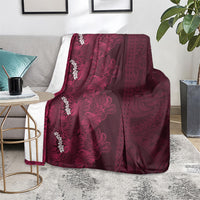 Burgundy Hibiscus Monstera Seamless Kakau Hawaii Blanket LT14 - Polynesian Pride