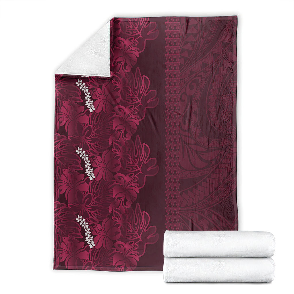 Burgundy Hibiscus Monstera Seamless Kakau Hawaii Blanket LT14 - Polynesian Pride
