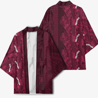 Burgundy Hibiscus Monstera Seamless Kakau Hawaii Kimono LT14 - Polynesian Pride